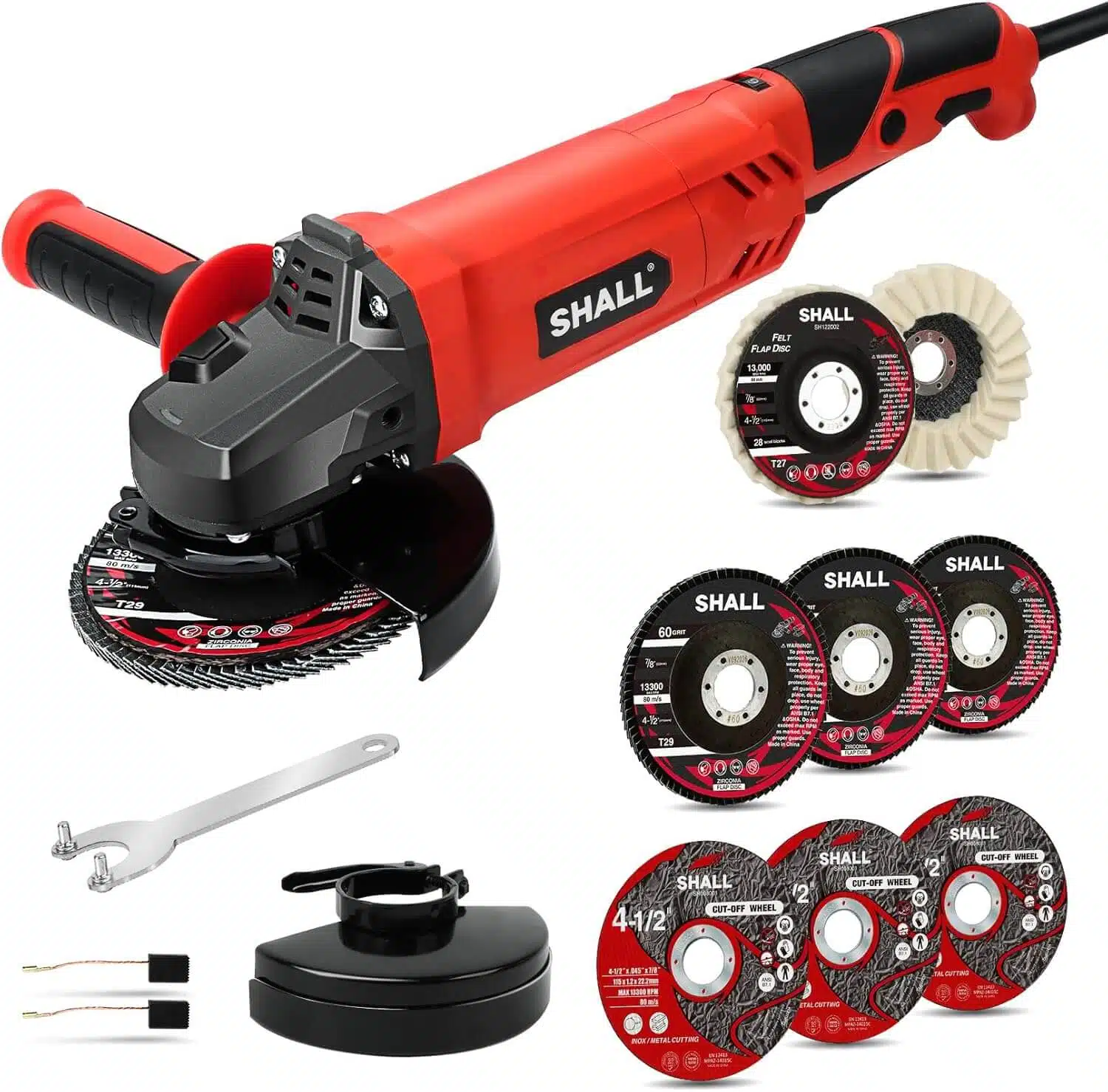 SHALL Angle Grinder Tool 7.5Amp 4-1/2 Inch, 6-Variable-Speed Grinders Power Tools, Electric Metal Grinder 12000 RPM w/ 2 Safety Guards, Cutting Wheels, Flap...