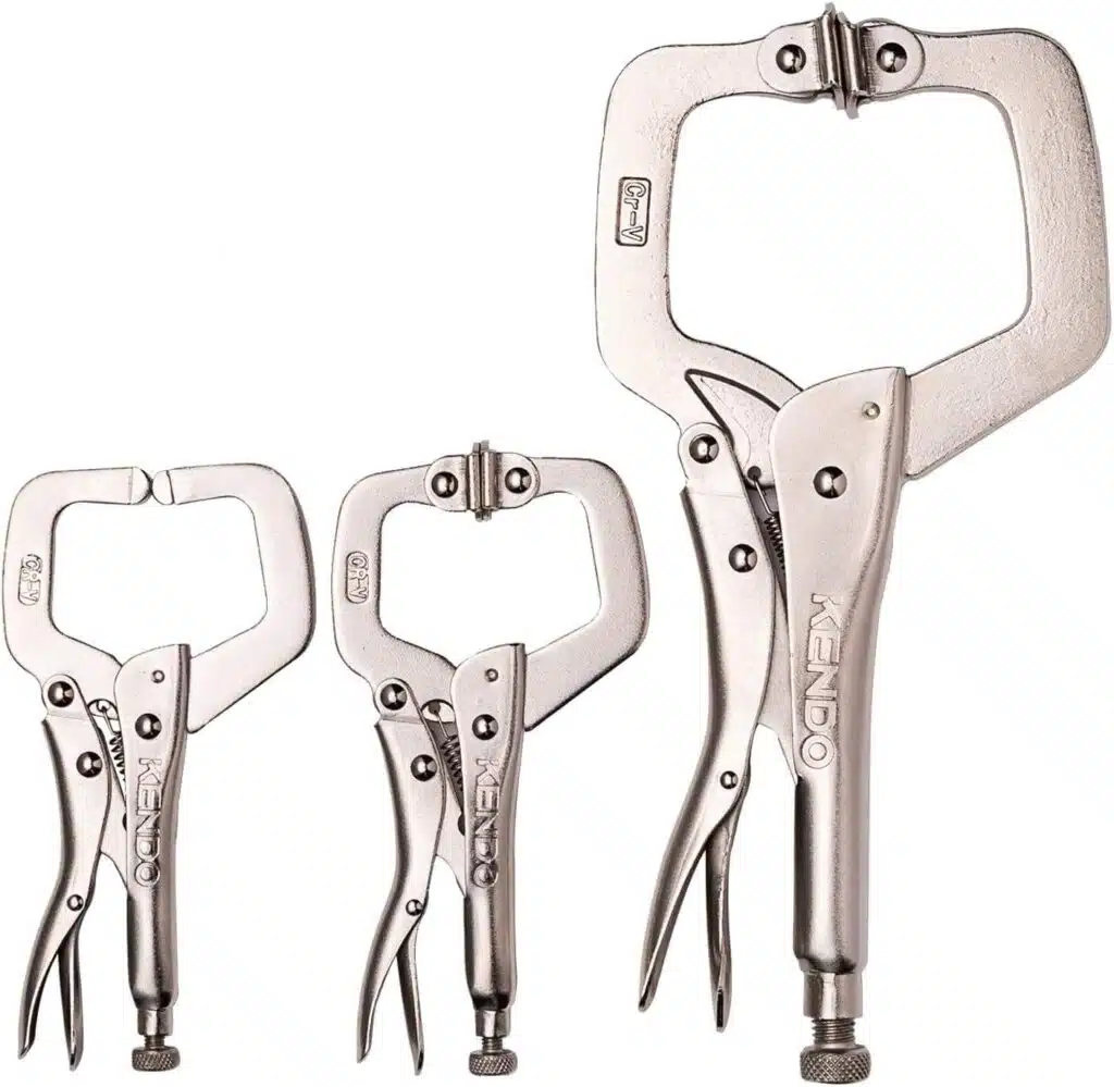 KENDO 3-Pieces Heavy Duty Locking C-Clamp Set, CRV Nickel Plated C Pliers 6 Inch Regular