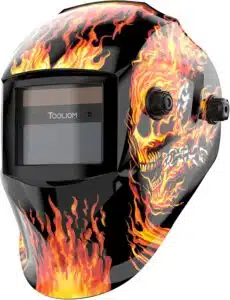 TOOLIOM Welding Helmet Auto Darkening Solar Powered with Adjustable Shade 4:9-13 for TIG MIG ARC Flaming Skull Design Welder Mask